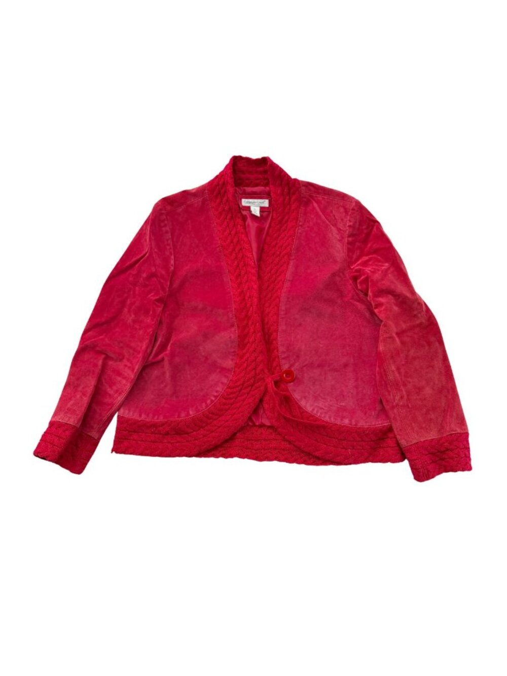 Coldwater Creek Red Suede Leather Jacket Cable Knit Trim 1-Button